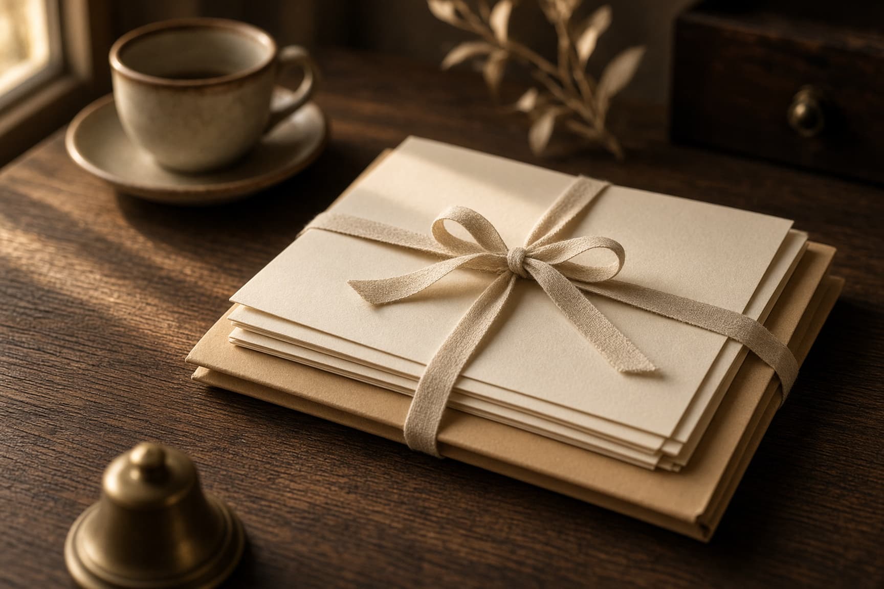 A manila project folder and cream paper on an oak desk.